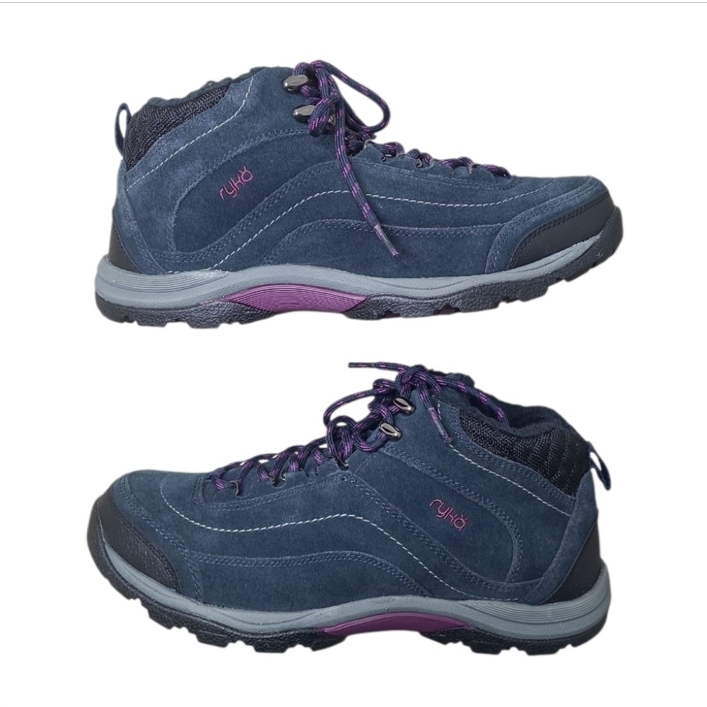 Ryka Canyon Shearling Suede Hiking Boots Navy Purple Size 9